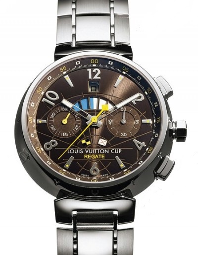 Louis Vuitton Tambour - LV Cup Automatic Regate Fly-Back Chronograph, Ref.  Q 1021. Made circa 2003. Fine and rare, large, self-winding,  water-resistant, stainless steel wristwatch with square button fly-back  chronograph, register, date